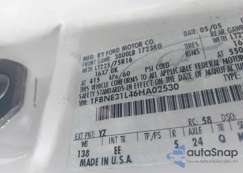 2006 Ford E-350 Super Duty from USA, damaged, VIN 1FBNE31L46HA02530